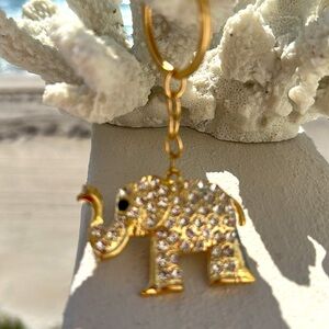 Gold Elephant Keychain with Rhinestones unisex